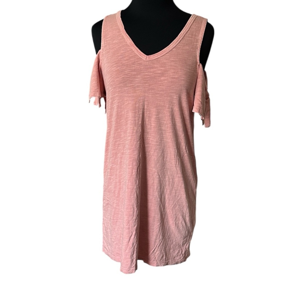 Sanctuary Dusty Blush Mauve Cold Shoulder Tie Sleeves Mini Dress size XS